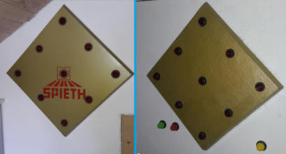 Die fertige Spieth-Nachbildung (links das Original). Diese Spieth-Anzeigen existieren auch ohne Logo, was mir persnlich besser gefllt